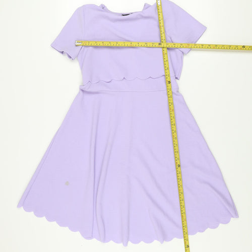 Boohoo Women’s Purple A-Line Short Sleeve Scallop Hem Dress Size 8