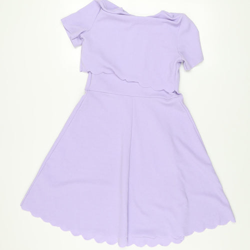Boohoo Women’s Purple A-Line Short Sleeve Scallop Hem Dress Size 8