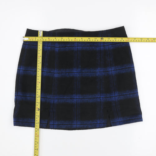 New Look Women’s Black Blue Plaid Wool Blend Mini Skirt Size 10