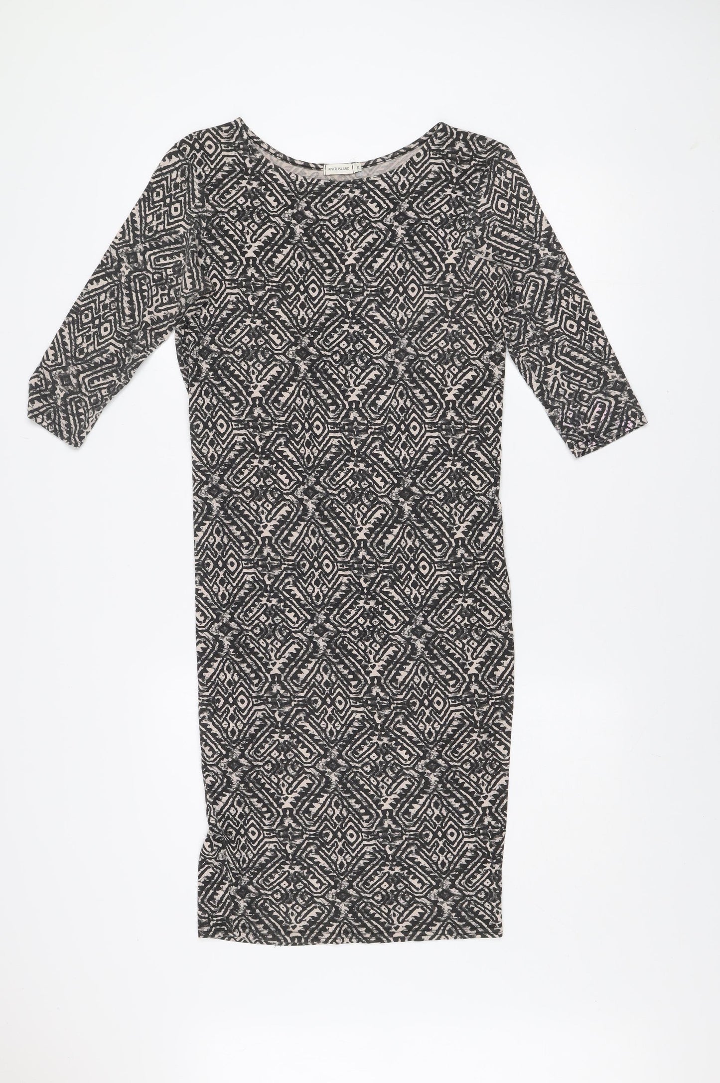 River Island Women’s Black Geometric Bodycon Dress Size 10
