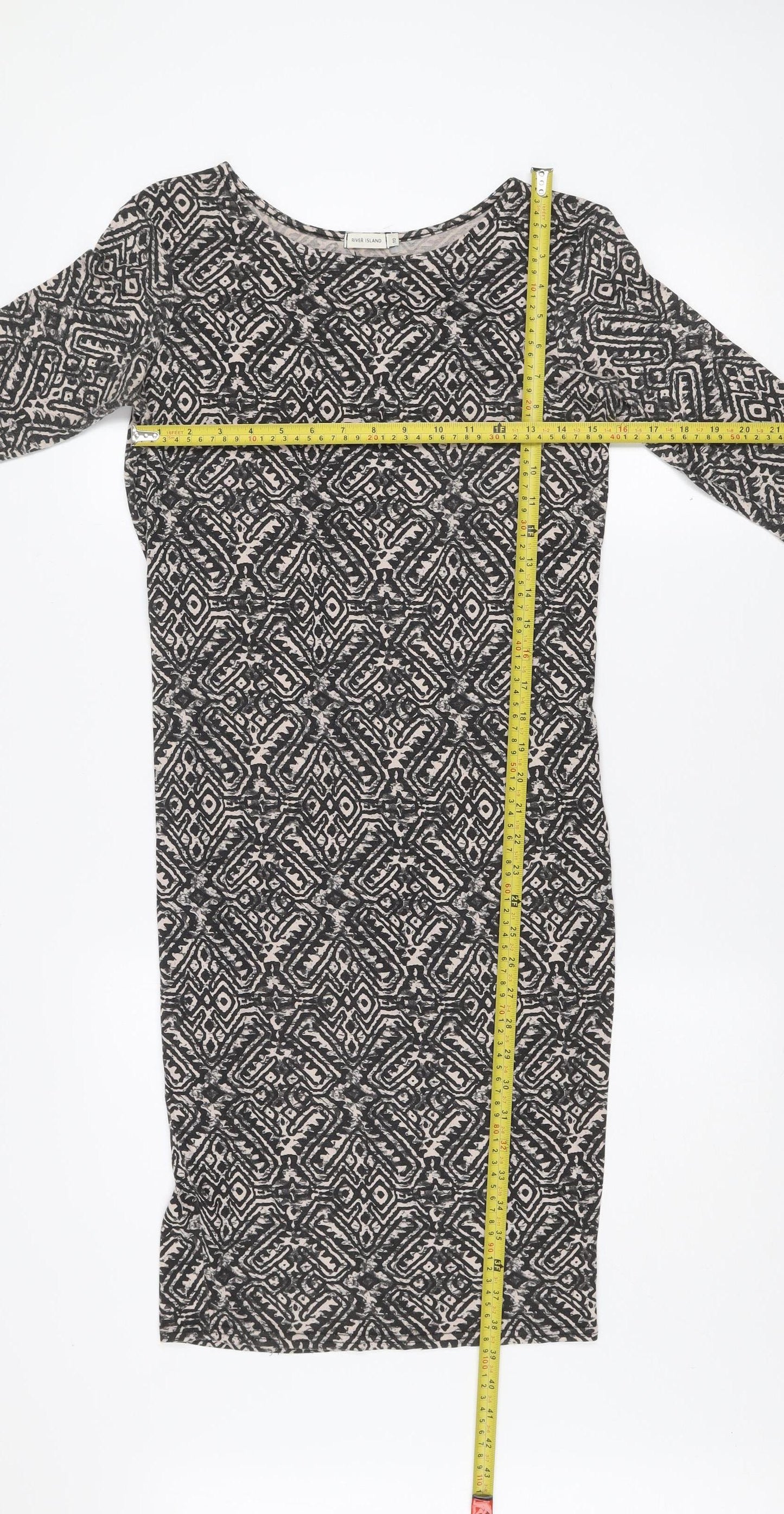 River Island Women’s Black Geometric Bodycon Dress Size 10