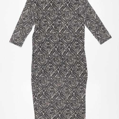 River Island Women’s Black Geometric Bodycon Dress Size 10