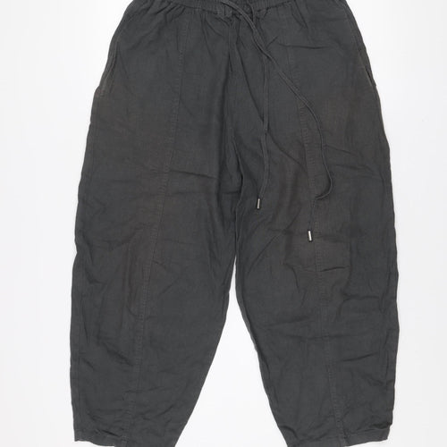 ZARA Women Black Linen Blend Cropped Trousers Size S
