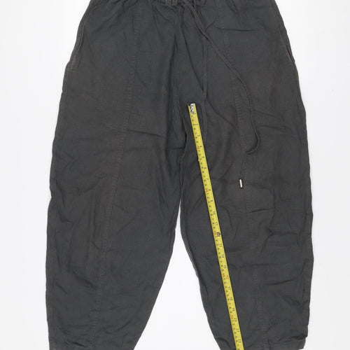 ZARA Women Black Linen Blend Cropped Trousers Size S