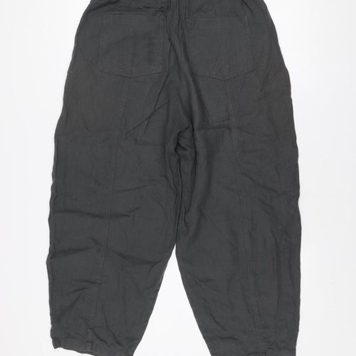 ZARA Women Black Linen Blend Cropped Trousers Size S
