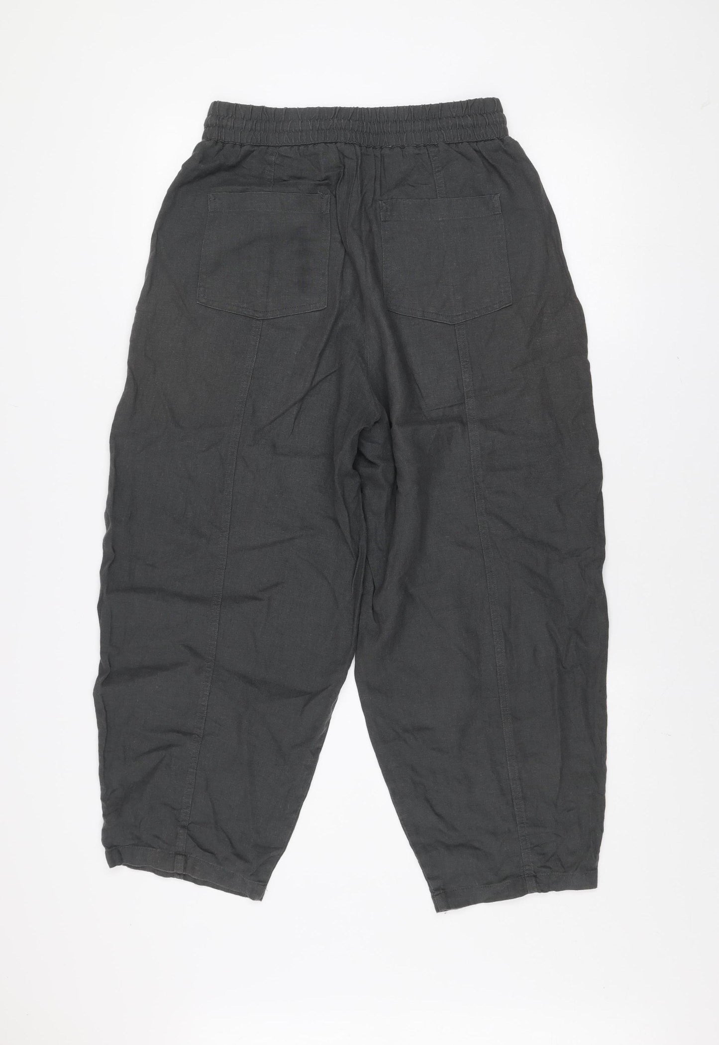 ZARA Women Black Linen Blend Cropped Trousers Size S