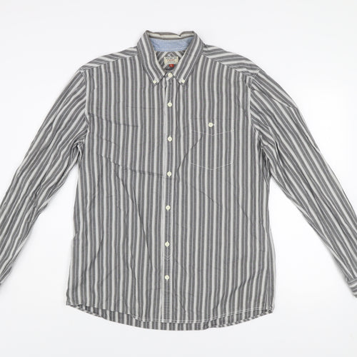 Next Men's Grey Striped Cotton Button-Down Long Sleeve Shirt Size L