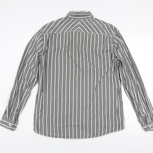 Next Men's Grey Striped Cotton Button-Down Long Sleeve Shirt Size L