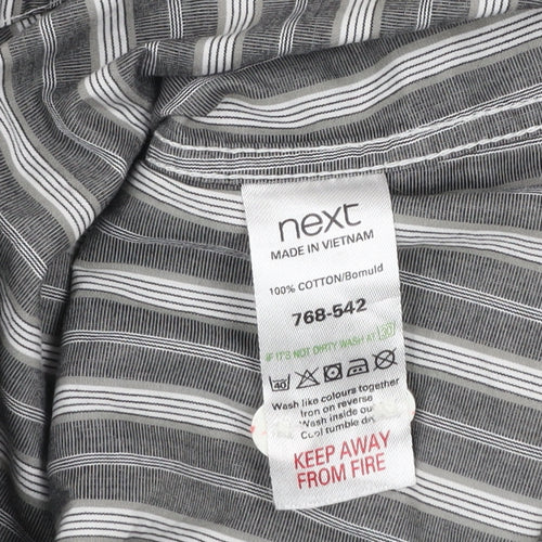 Next Men's Grey Striped Cotton Button-Down Long Sleeve Shirt Size L