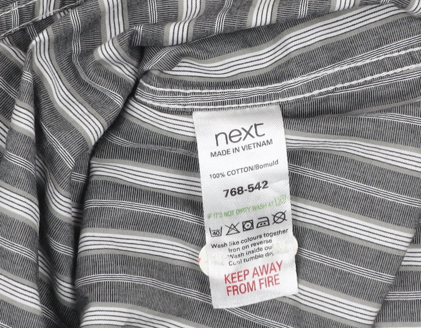 Next Men's Grey Striped Cotton Button-Down Long Sleeve Shirt Size L
