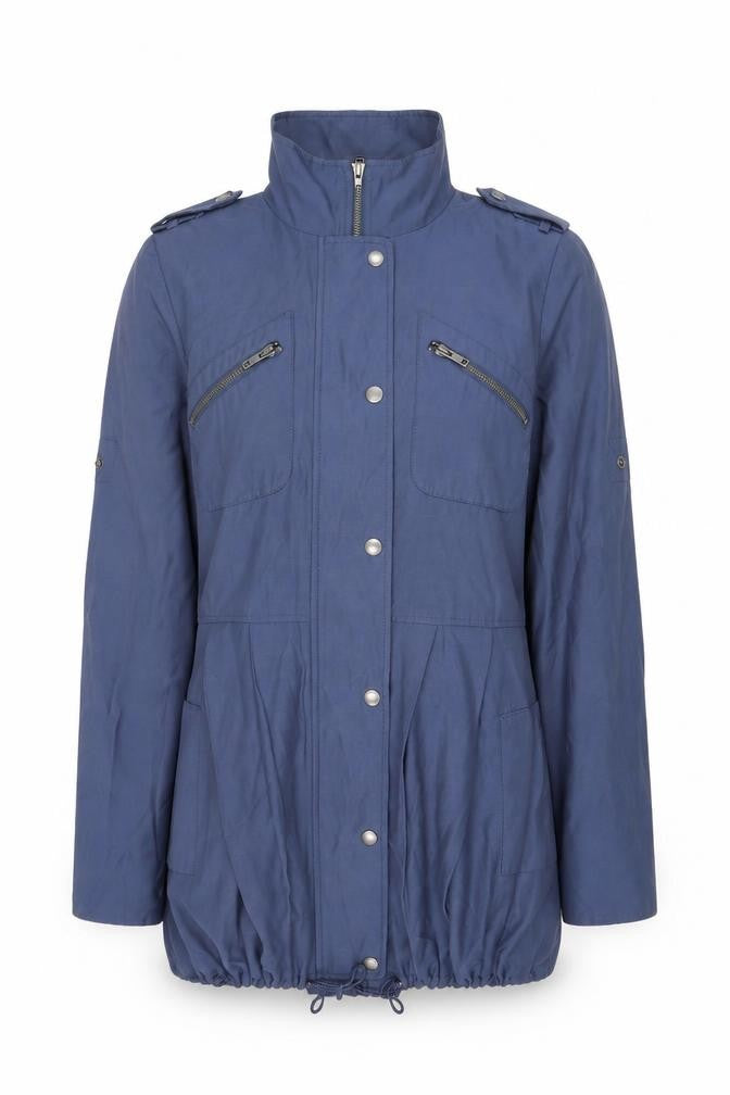 Front view of Warehouse Women’s Blue Military Jacket, size UK 8, Cotton Blend