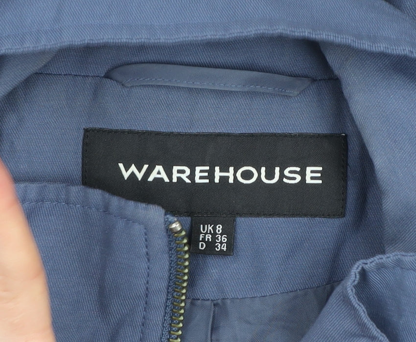 Warehouse Women’s Blue Military Jacket Size 8 Cotton Blend