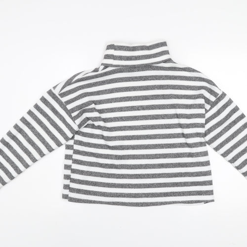 New Look Women’s Grey White Striped Roll Neck Pullover Jumper M