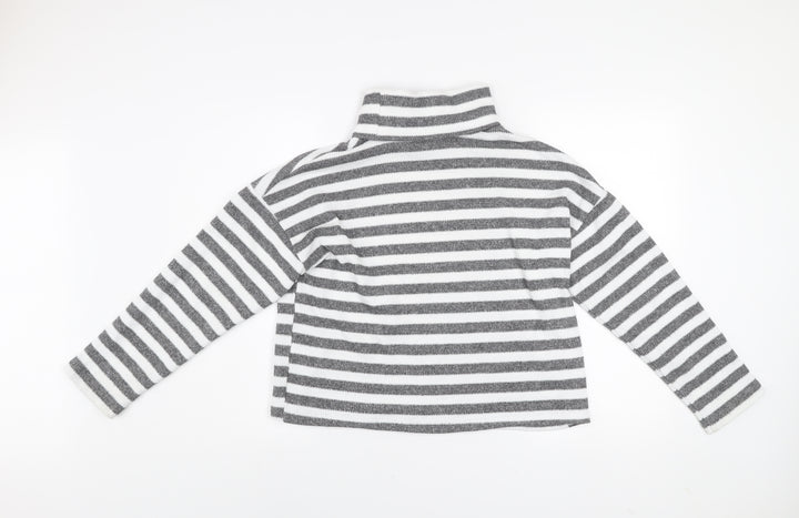 New Look Women’s Grey White Striped Roll Neck Pullover Jumper M