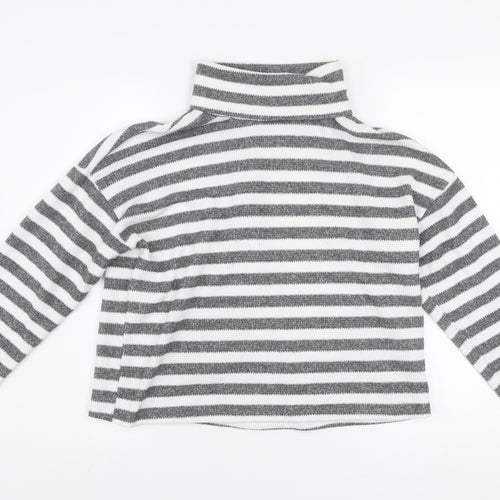 New Look Women’s Grey White Striped Roll Neck Pullover Jumper M