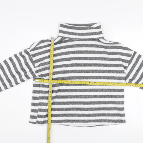 New Look Women’s Grey White Striped Roll Neck Pullover Jumper M