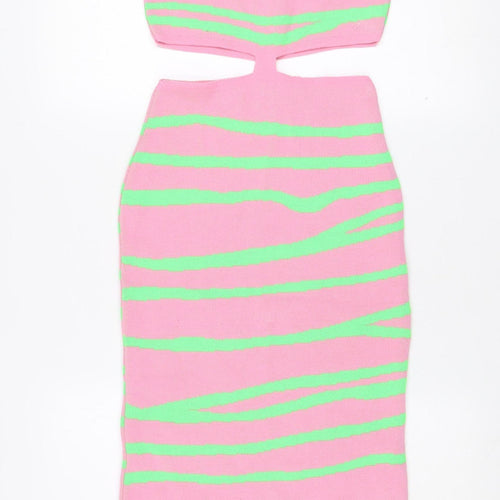 I SAW IT FIRST Women’s Pink Green Bodycon Knit Midi Dress XS
