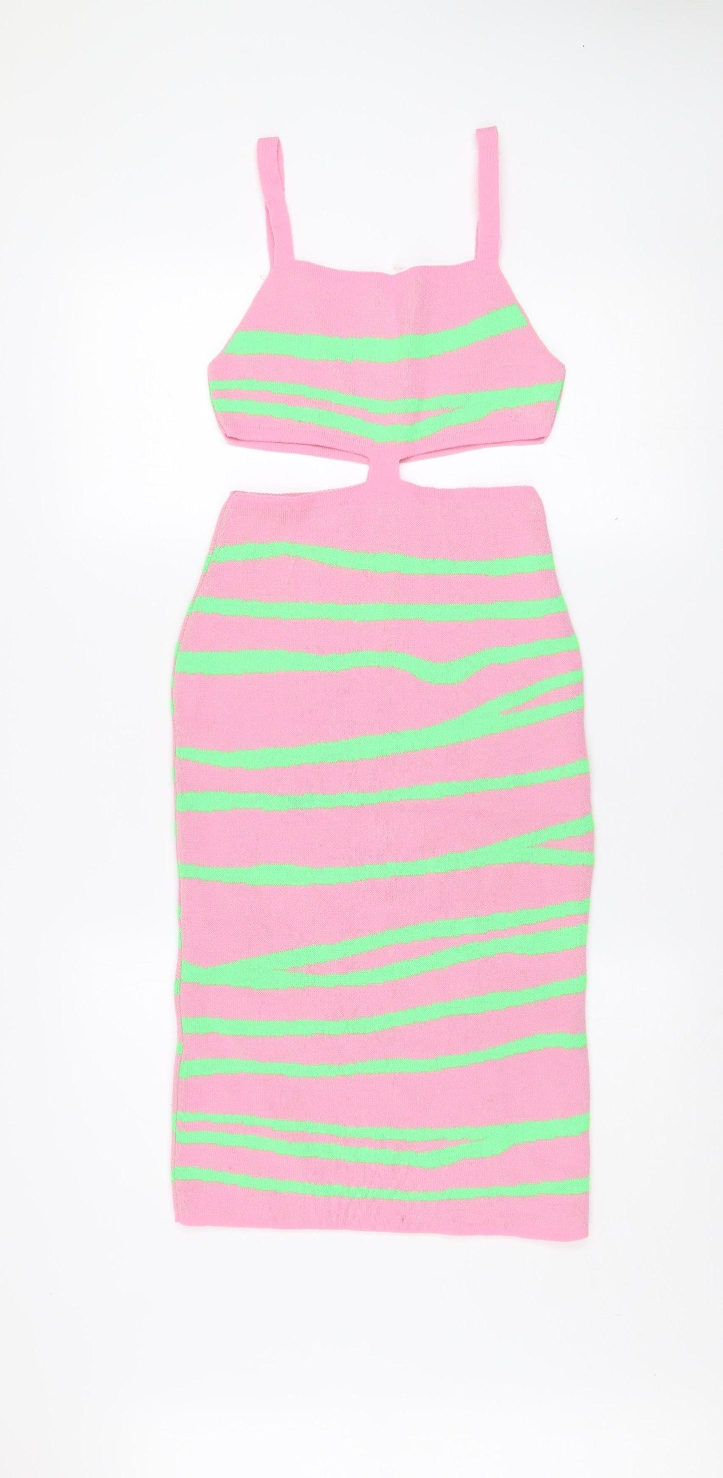 I SAW IT FIRST Women’s Pink Green Bodycon Knit Midi Dress XS