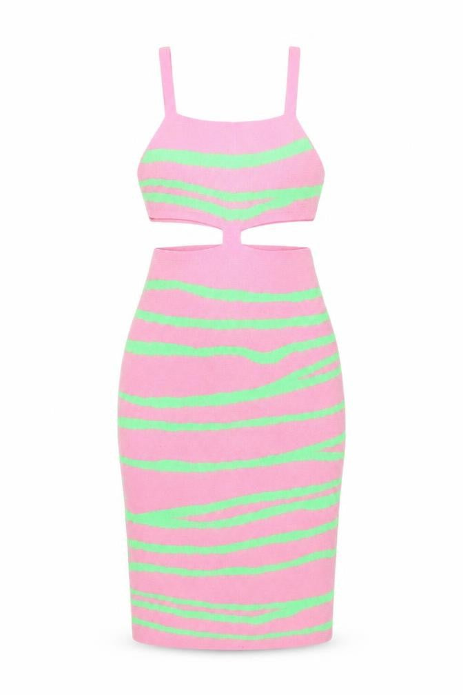 I SAW IT FIRST Women’s Pink Green Bodycon Knit Midi Dress XS