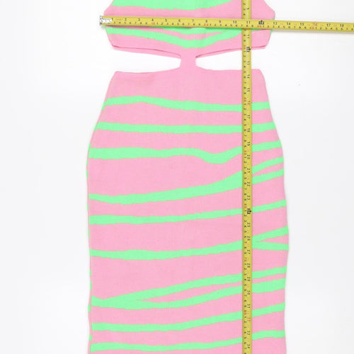 I SAW IT FIRST Women’s Pink Green Bodycon Knit Midi Dress XS