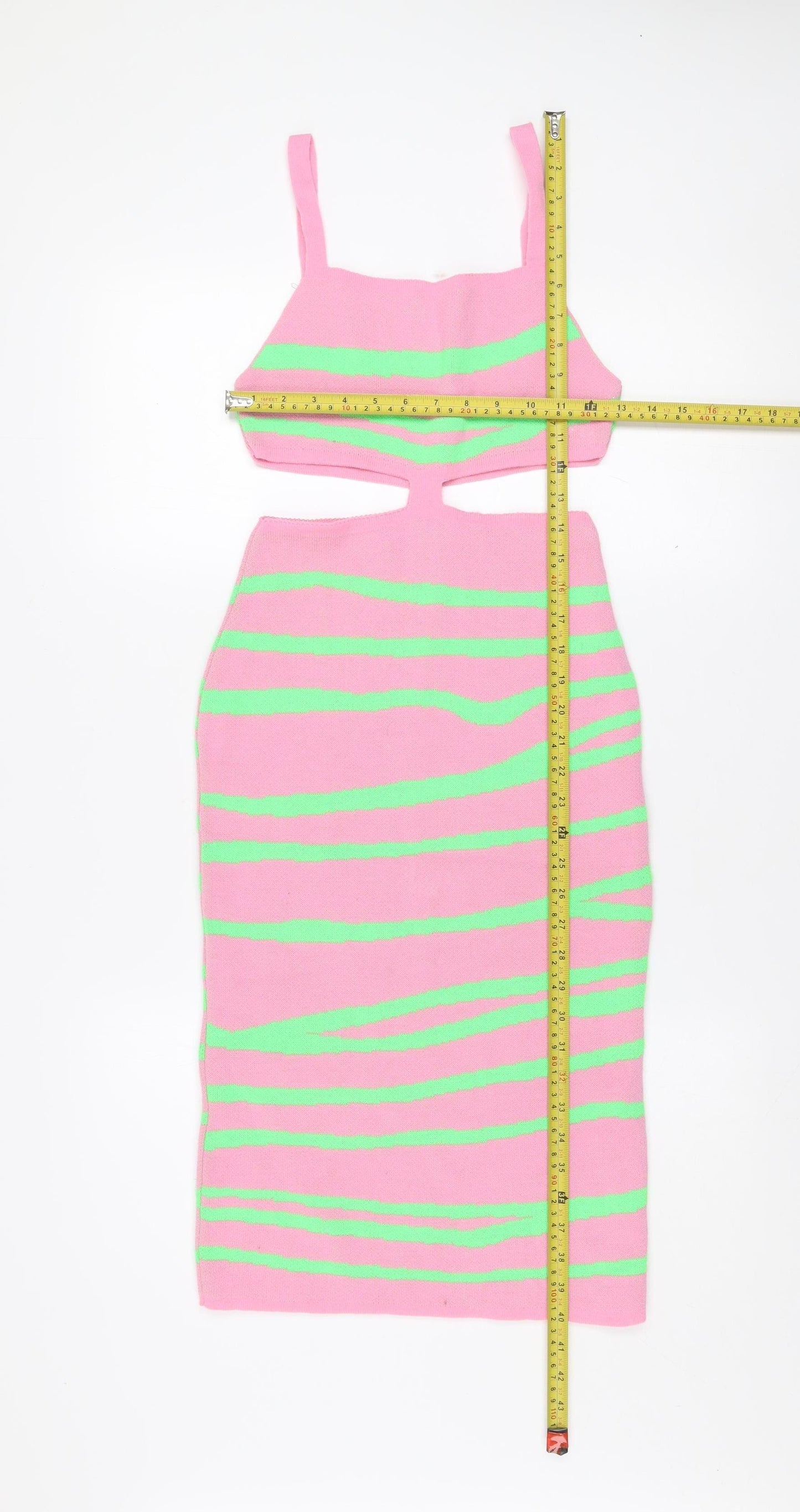 I SAW IT FIRST Women’s Pink Green Bodycon Knit Midi Dress XS