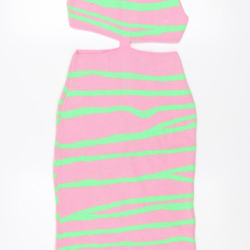 I SAW IT FIRST Women’s Pink Green Bodycon Knit Midi Dress XS
