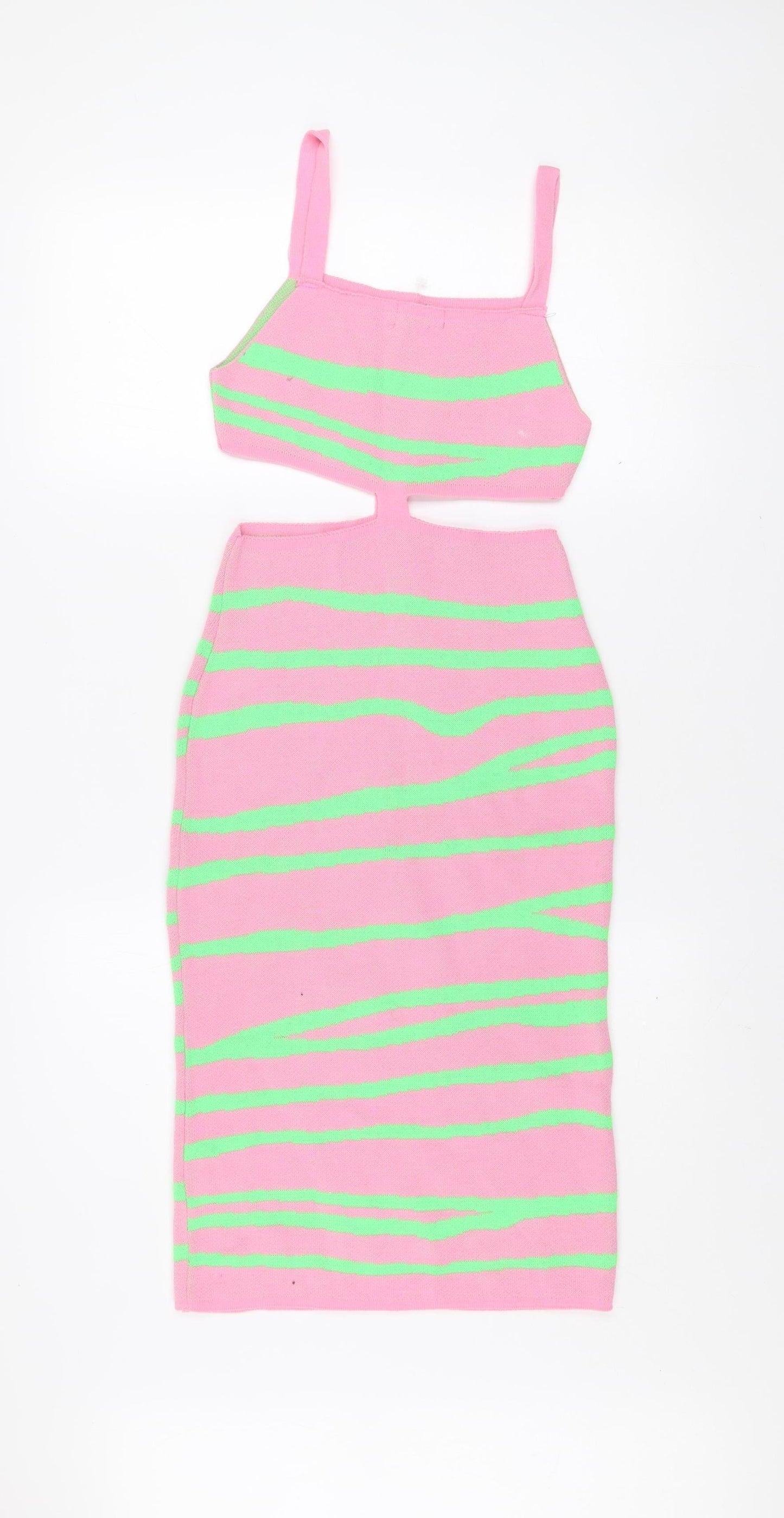 I SAW IT FIRST Women’s Pink Green Bodycon Knit Midi Dress XS