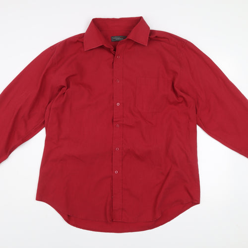 Greenwoods Essentials Men's Red Long Sleeve Button-Up Shirt 17.5in Classic Fit