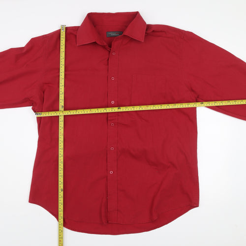 Greenwoods Essentials Men's Red Long Sleeve Button-Up Shirt 17.5in Classic Fit