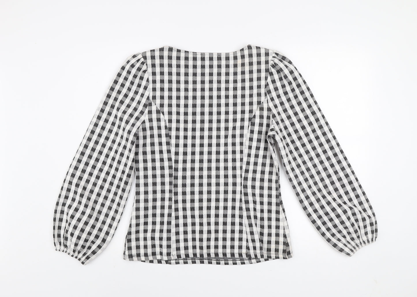 Gallery Women’s Black Check Long Sleeve Square Neck Tunic Blouse UK 12