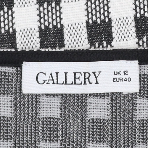Gallery Women’s Black Check Long Sleeve Square Neck Tunic Blouse UK 12