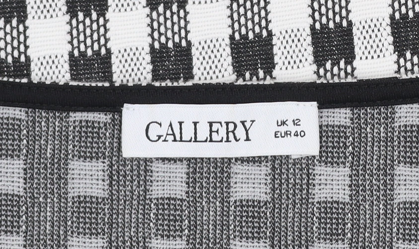 Gallery Women’s Black Check Long Sleeve Square Neck Tunic Blouse UK 12