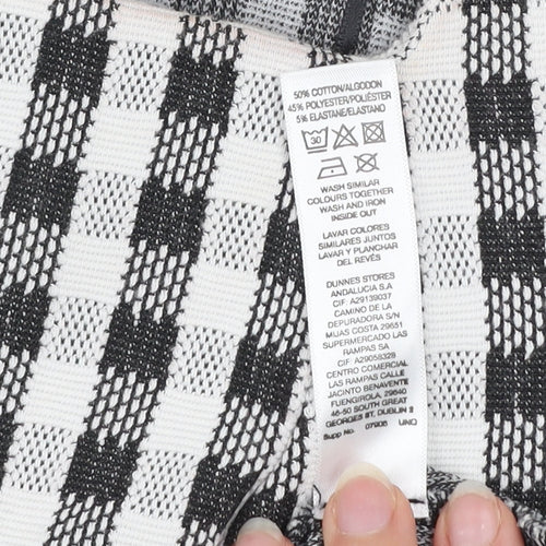 Gallery Women’s Black Check Long Sleeve Square Neck Tunic Blouse UK 12