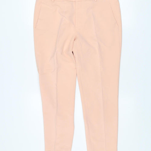 Zara Woman Beige Cropped Trousers L Cotton Blend Slim Fit
