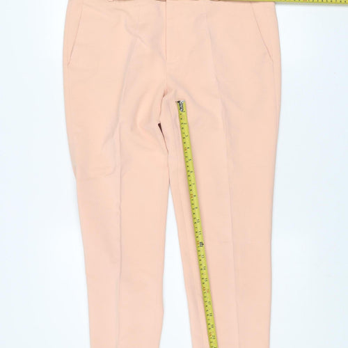 Zara Woman Beige Cropped Trousers L Cotton Blend Slim Fit