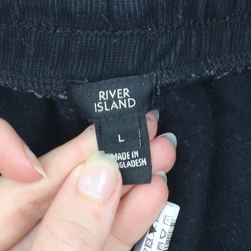 River Island Men's Black Jogger Sweatpants L Cotton Tapered Fit
