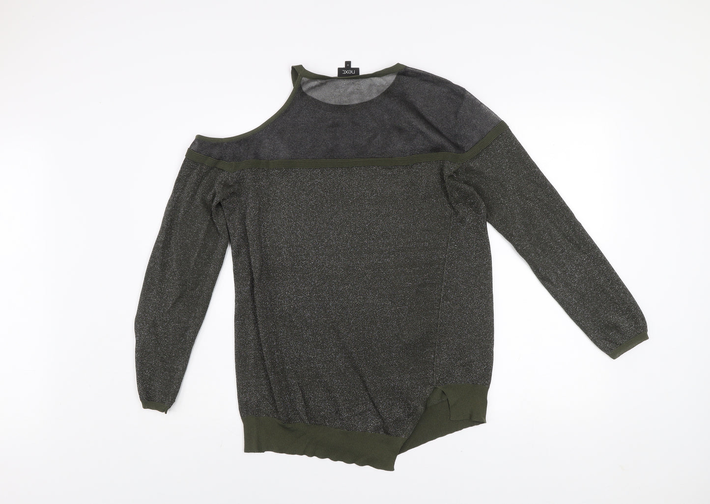Next Womens Green Glitter Cold Shoulder Knit Top Size 12