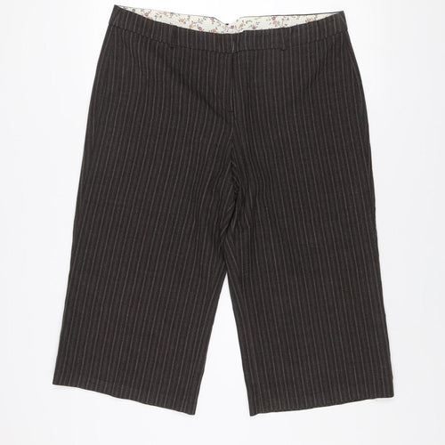 Amaranto Women’s Brown Pinstripe Cropped Wide-Leg Trousers Size 16