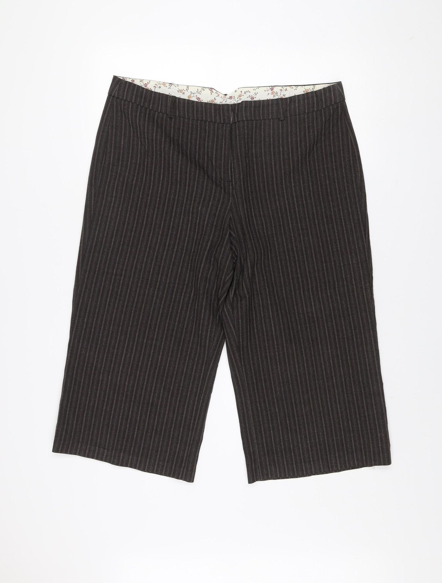 Amaranto Women’s Brown Pinstripe Cropped Wide-Leg Trousers Size 16