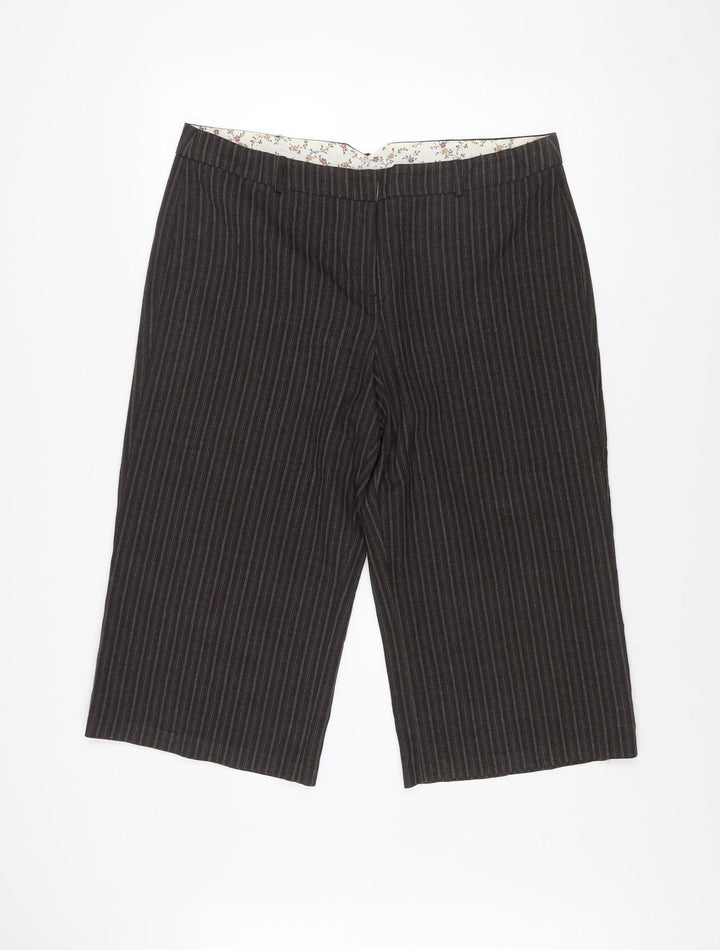 Amaranto Women’s Brown Pinstripe Cropped Wide-Leg Trousers Size 16