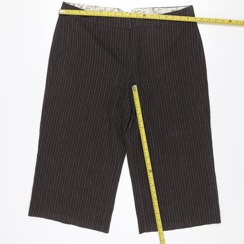 Amaranto Women’s Brown Pinstripe Cropped Wide-Leg Trousers Size 16