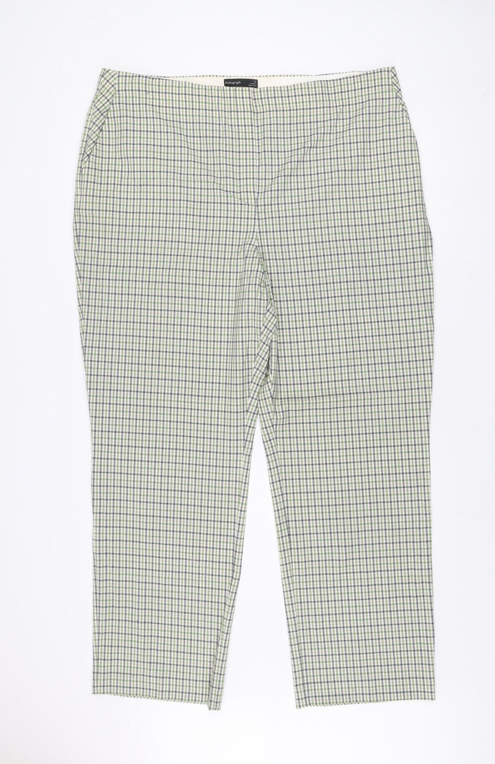 Marks and Spencer Autograph Women's Green Checked Wool Blend Straight Trousers Size 22