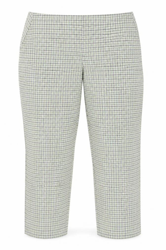 Marks and Spencer Autograph Women's Green Checked Wool Blend Straight Trousers Size 22