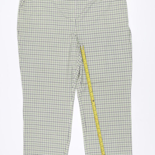 Marks and Spencer Autograph Women's Green Checked Wool Blend Straight Trousers Size 22