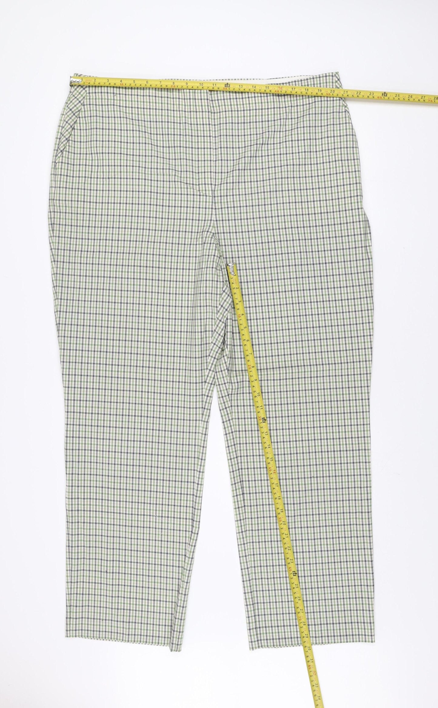 Marks and Spencer Autograph Women's Green Checked Wool Blend Straight Trousers Size 22