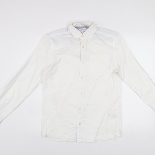 Next Men's White Cotton Button-Up Casual Shirt Small Regular Fit