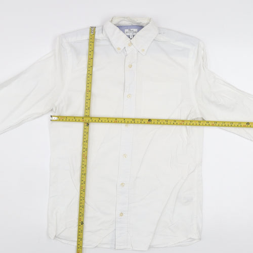 Next Men's White Cotton Button-Up Casual Shirt Small Regular Fit
