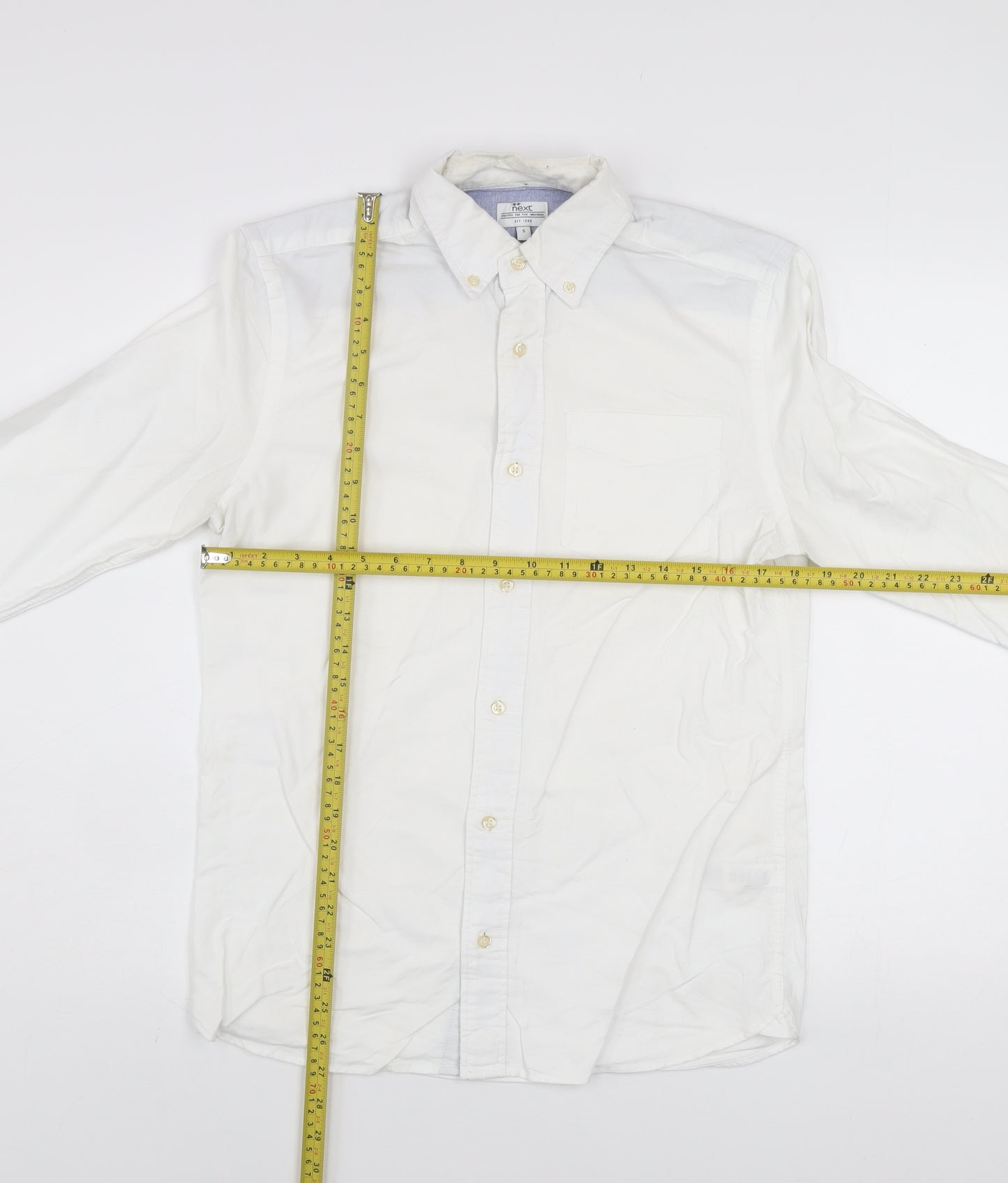 Next Men's White Cotton Button-Up Casual Shirt Small Regular Fit