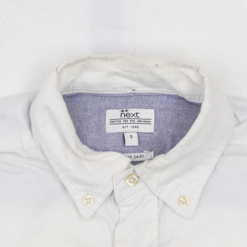 Next Men's White Cotton Button-Up Casual Shirt Small Regular Fit