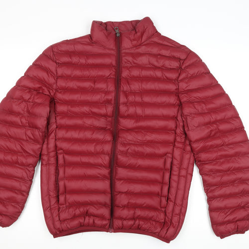 Pacific Union Womens Red Puffer Jacket Medium Polyester Zip Casual